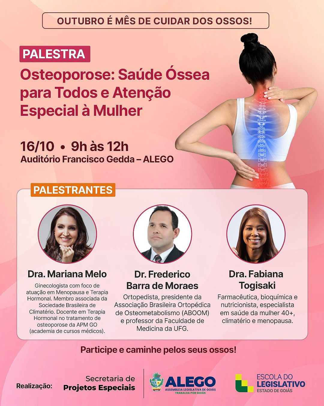 Alego promove ciclo de palestras sobre osteoporose e saúde da mulher